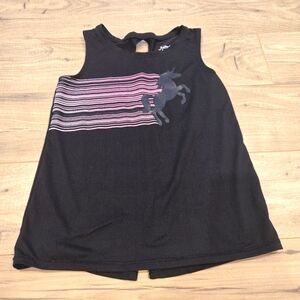 Girls Active Black Pink Stripe Unicorn Tank Top Quick Dri Size 5